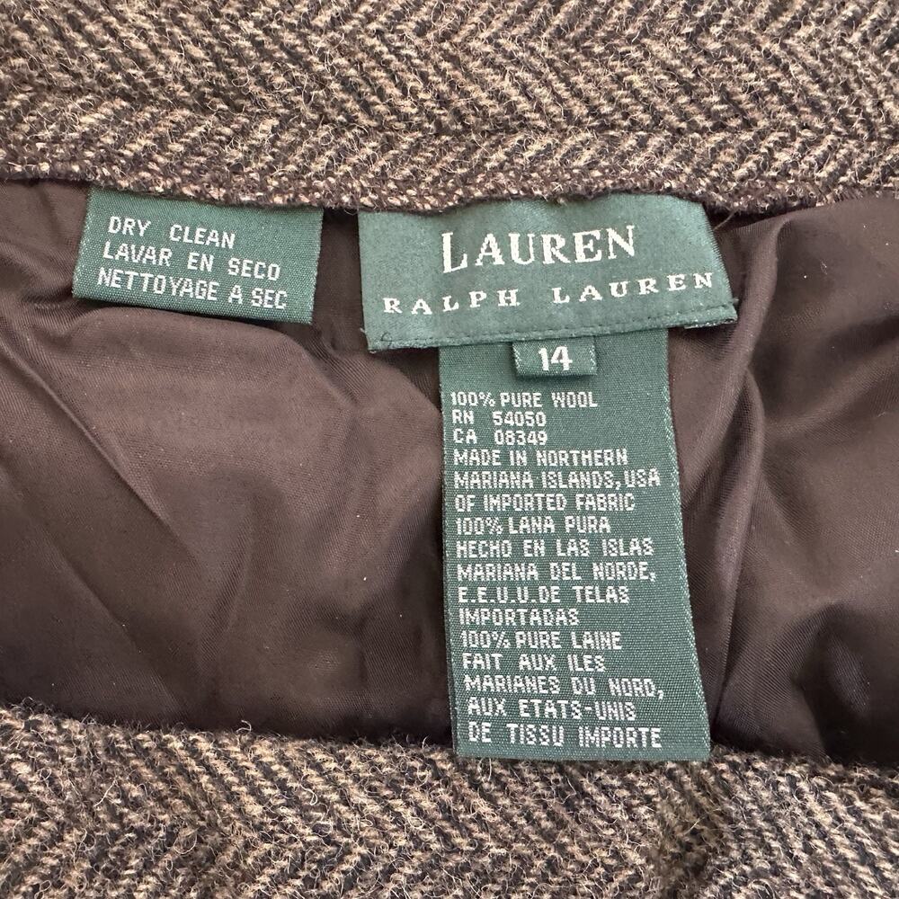 Lauren Ralph Lauren Wool Pants Chestnut‎ Brown Herringbone Women Size 14 NWT - Picture 4 of 6